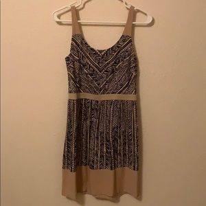 Navy and tan printed dress.